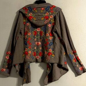 NWOTJohnny Was Multicolor Floral Embroidered Hooded Cardigan/jacket. NWOT